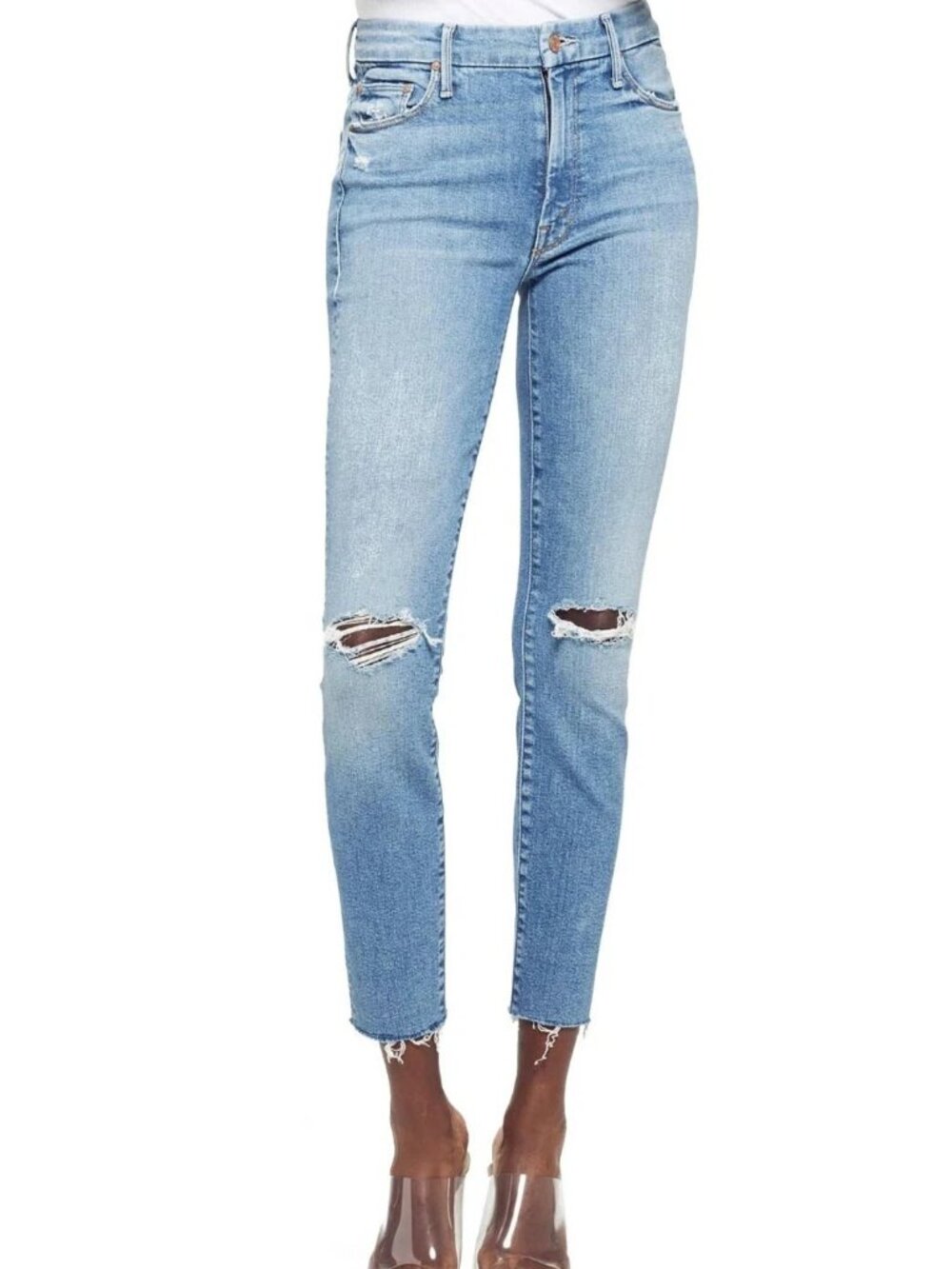 Mother Jeans Size 25 Blue Thrilling Shots High Waisted Looker Ankle Fray New